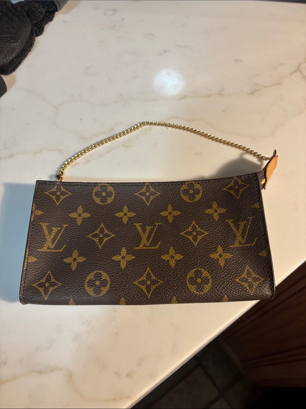 Louis Vuitton Monogram Canvas Wristlet in Brown and Gold